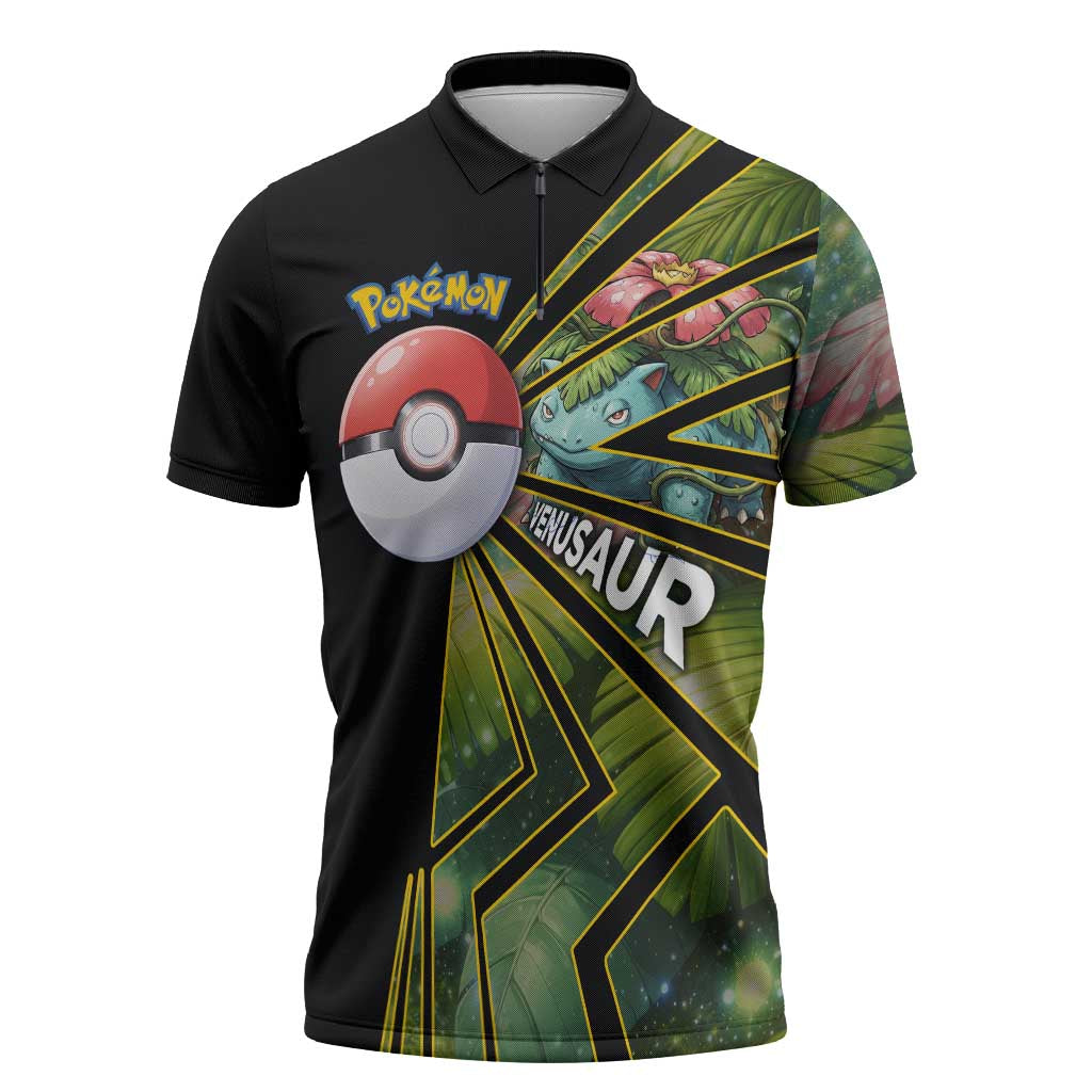 Venusaur Poké Zipper Polo Shirt Jungle Flora Comic Style