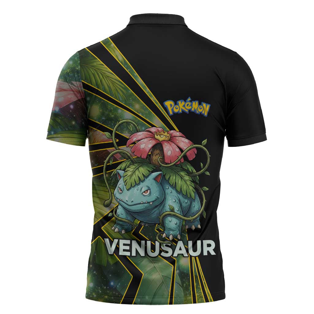 Venusaur Poké Zipper Polo Shirt Jungle Flora Comic Style