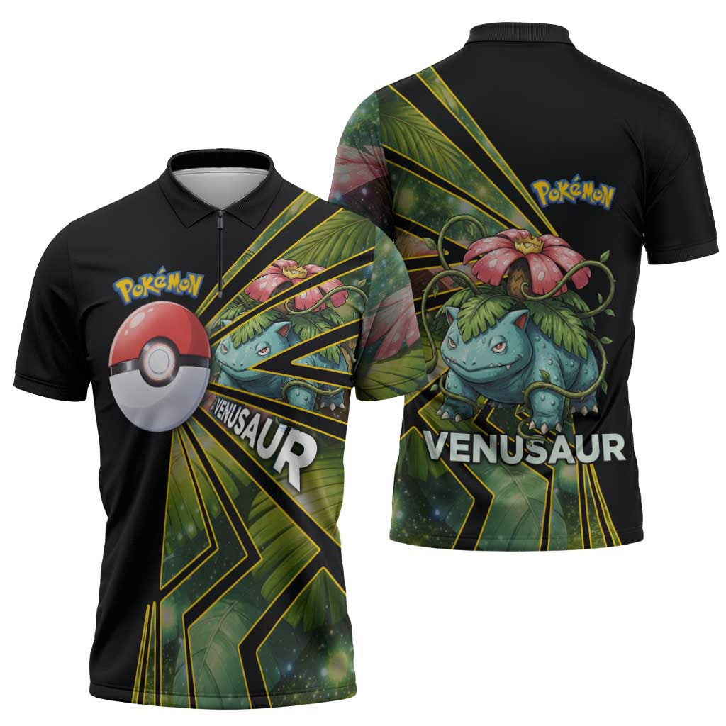 Venusaur Poké Zipper Polo Shirt Jungle Flora Comic Style
