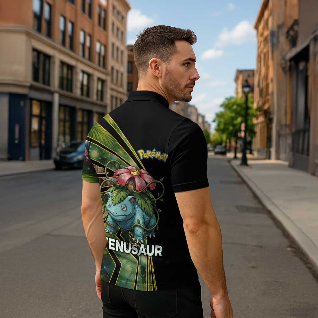 Venusaur Poké Zipper Polo Shirt Jungle Flora Comic Style