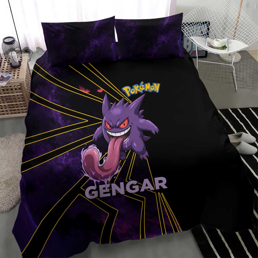 Gengar Poké Bedding Set Neon Shadow Comic Style
