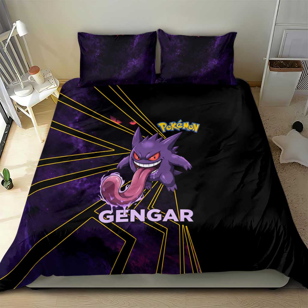 Gengar Poké Bedding Set Neon Shadow Comic Style
