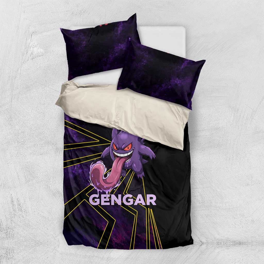 Gengar Poké Bedding Set Neon Shadow Comic Style