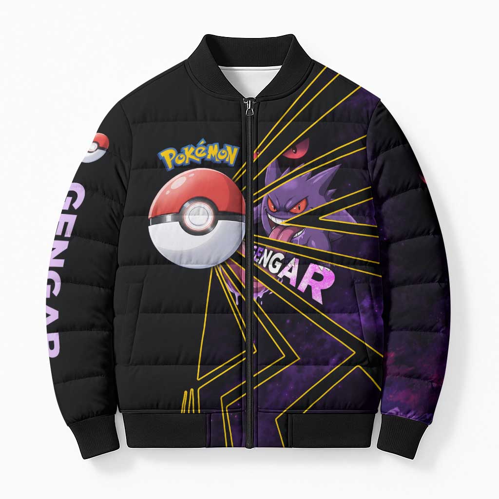 Gengar Poké Bomber Puffer Jacket Neon Shadow Comic Style