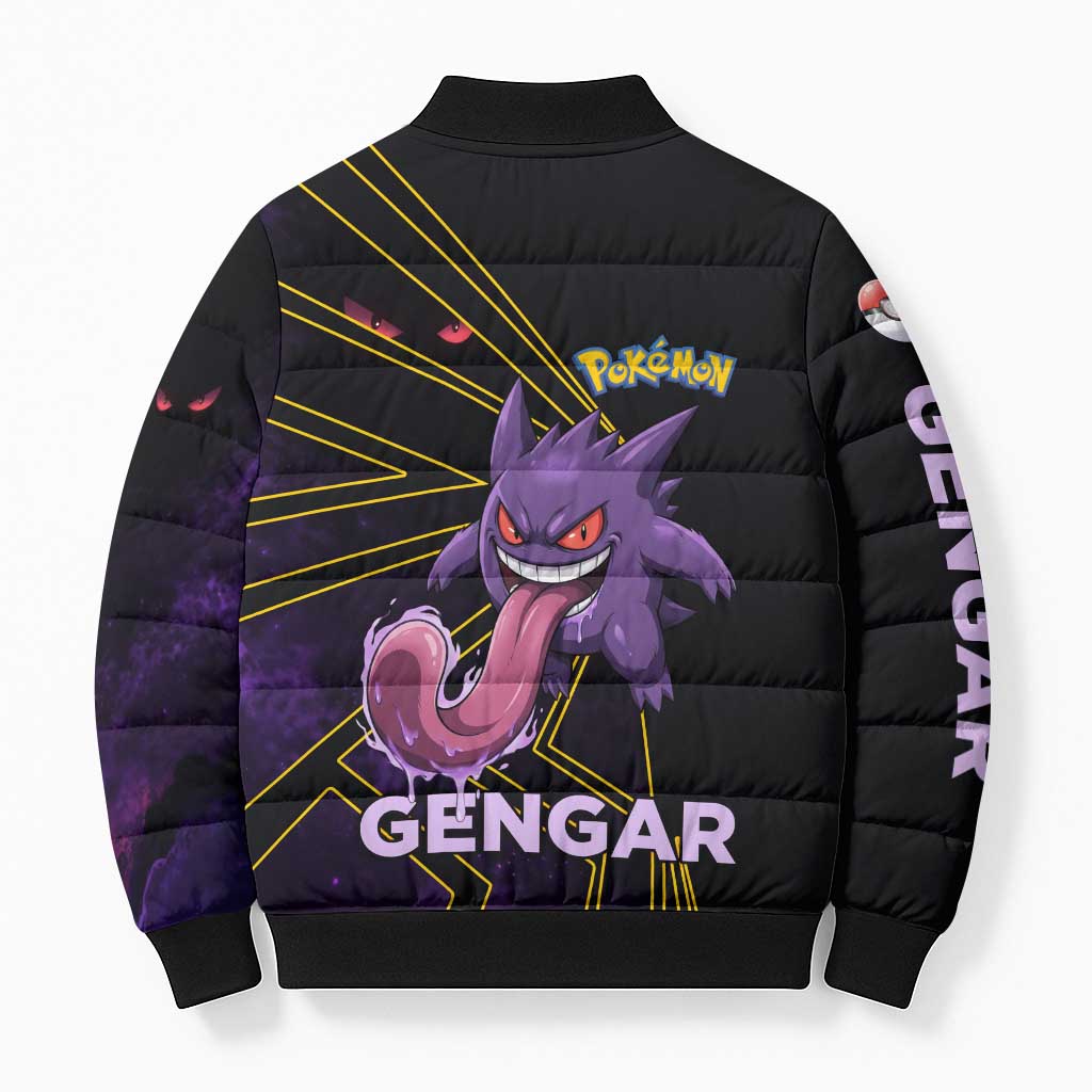 Gengar Poké Bomber Puffer Jacket Neon Shadow Comic Style