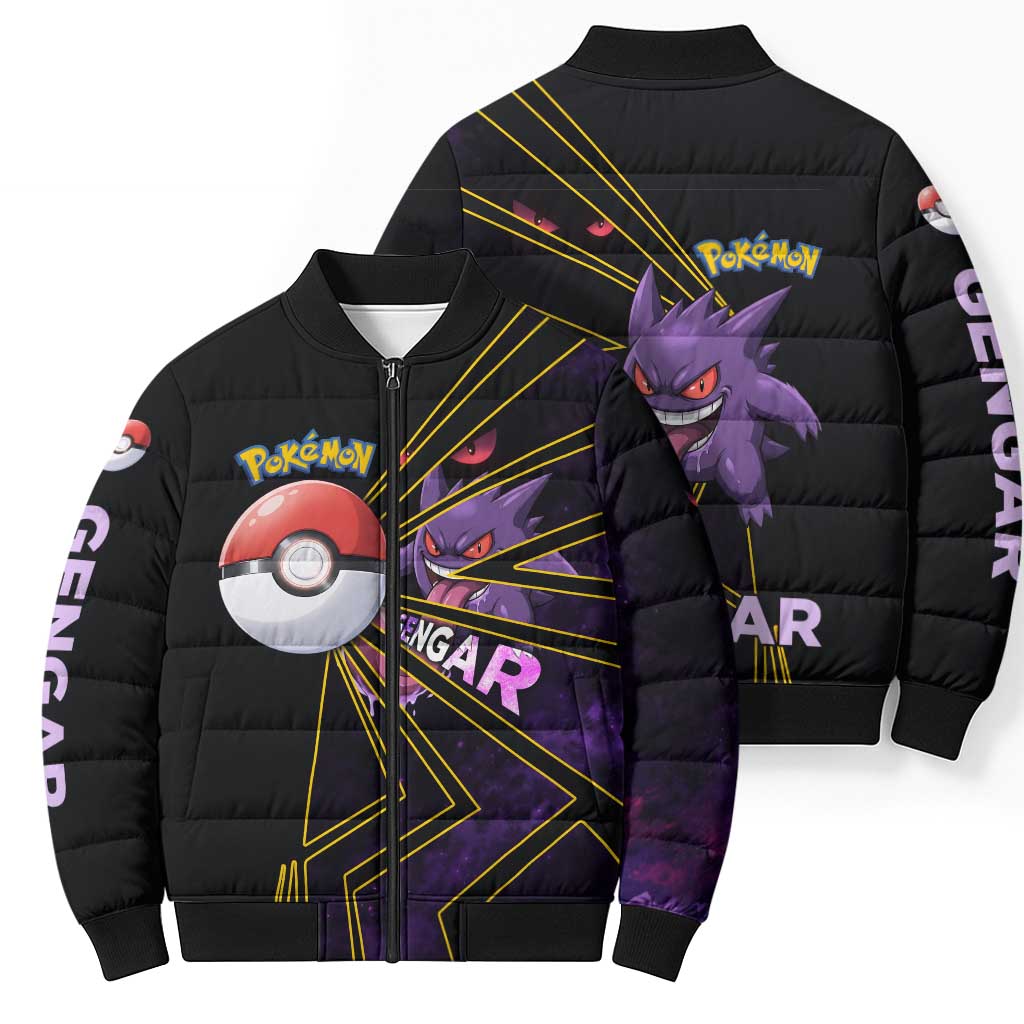 Gengar Poké Bomber Puffer Jacket Neon Shadow Comic Style
