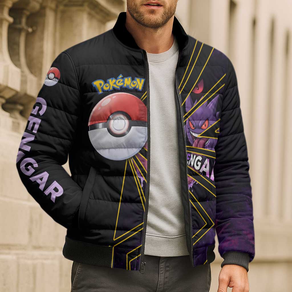 Gengar Poké Bomber Puffer Jacket Neon Shadow Comic Style