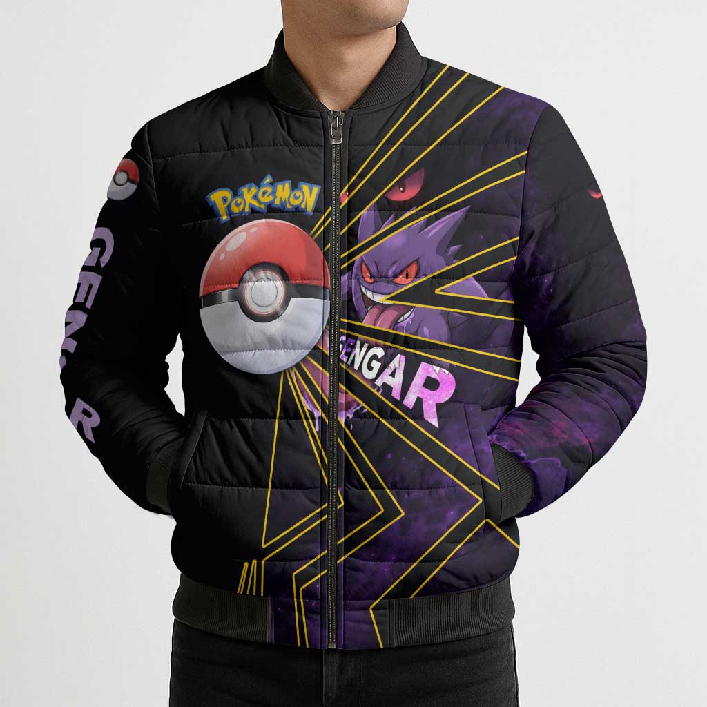 Gengar Poké Bomber Puffer Jacket Neon Shadow Comic Style