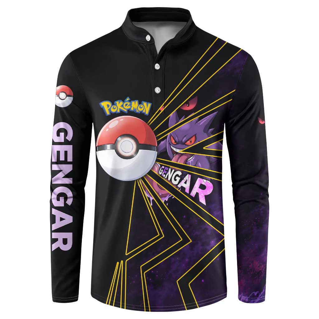 Gengar Poké Button Sweatshirt Neon Shadow Comic Style