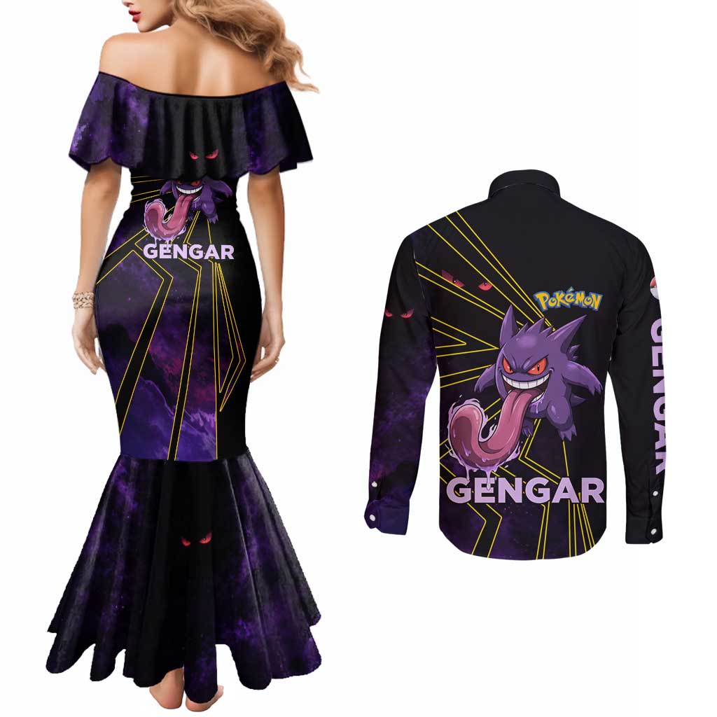 Gengar Poké Couples Matching Mermaid Dress and Long Sleeve Button Shirt Neon Shadow Comic Style