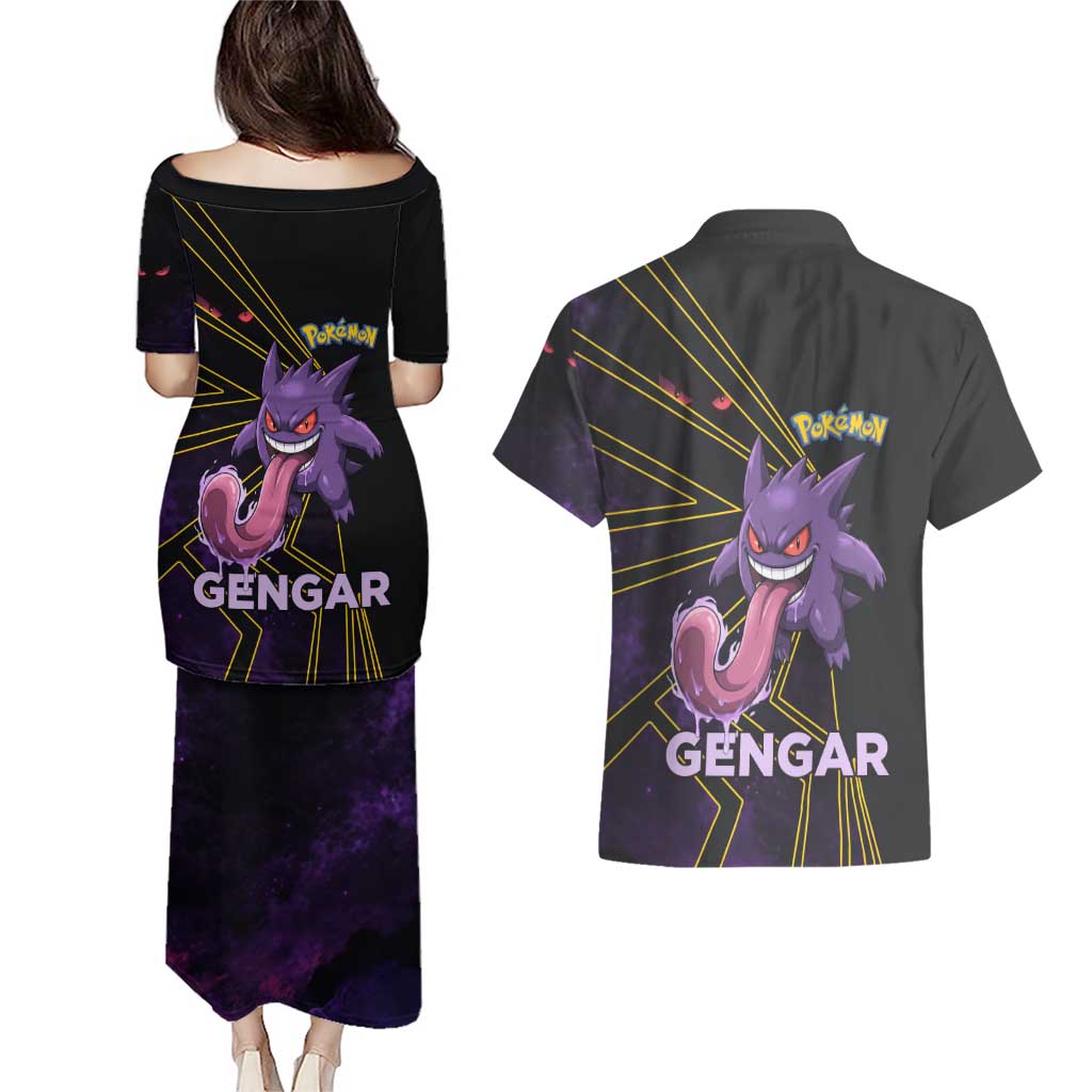 Gengar Poké Couples Matching Puletasi and Hawaiian Shirt Neon Shadow Comic Style