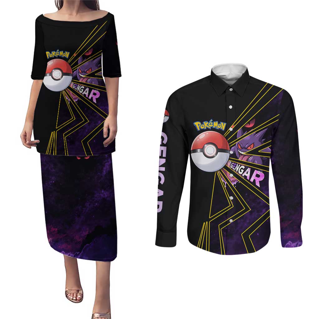 Gengar Poké Couples Matching Puletasi and Long Sleeve Button Shirt Neon Shadow Comic Style