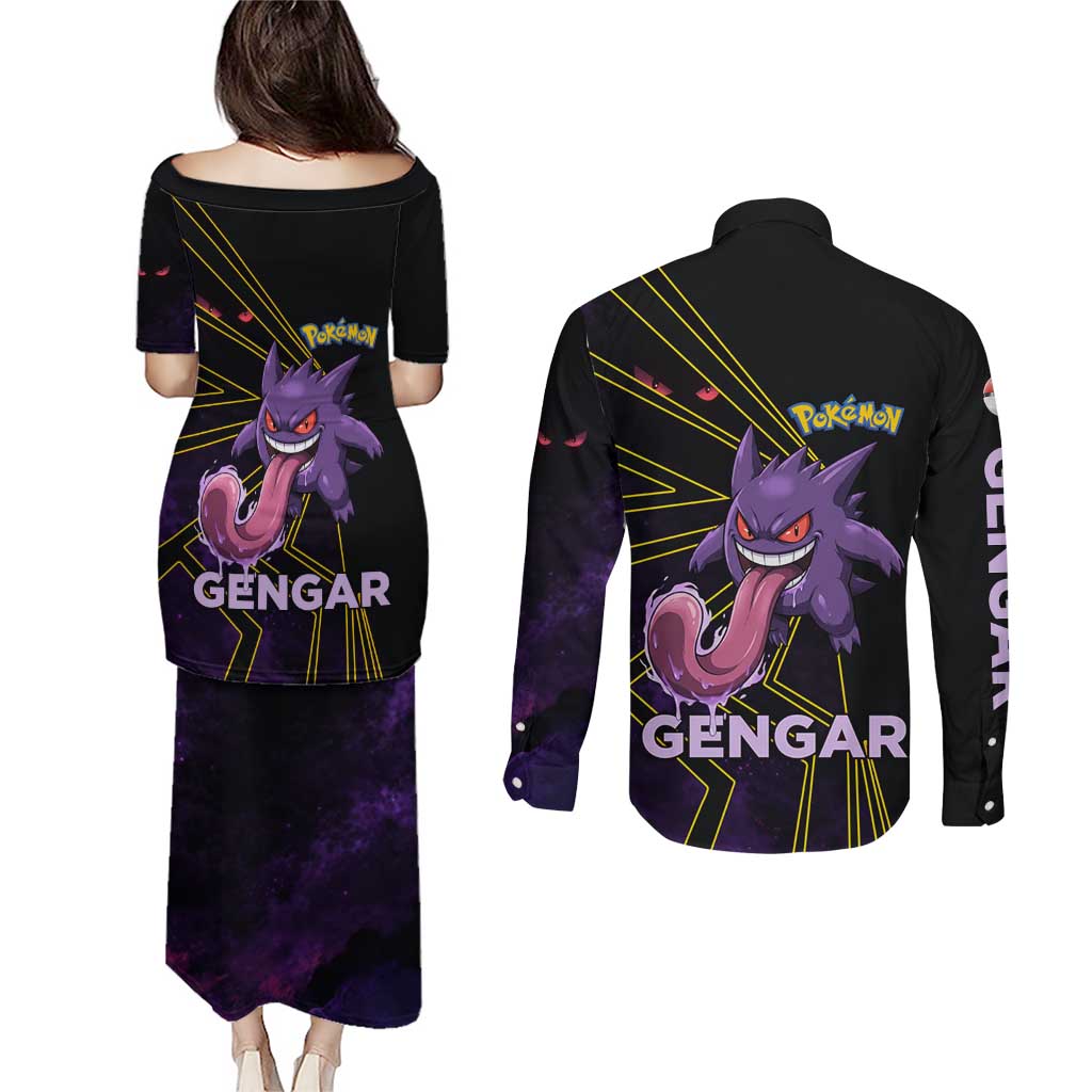 Gengar Poké Couples Matching Puletasi and Long Sleeve Button Shirt Neon Shadow Comic Style