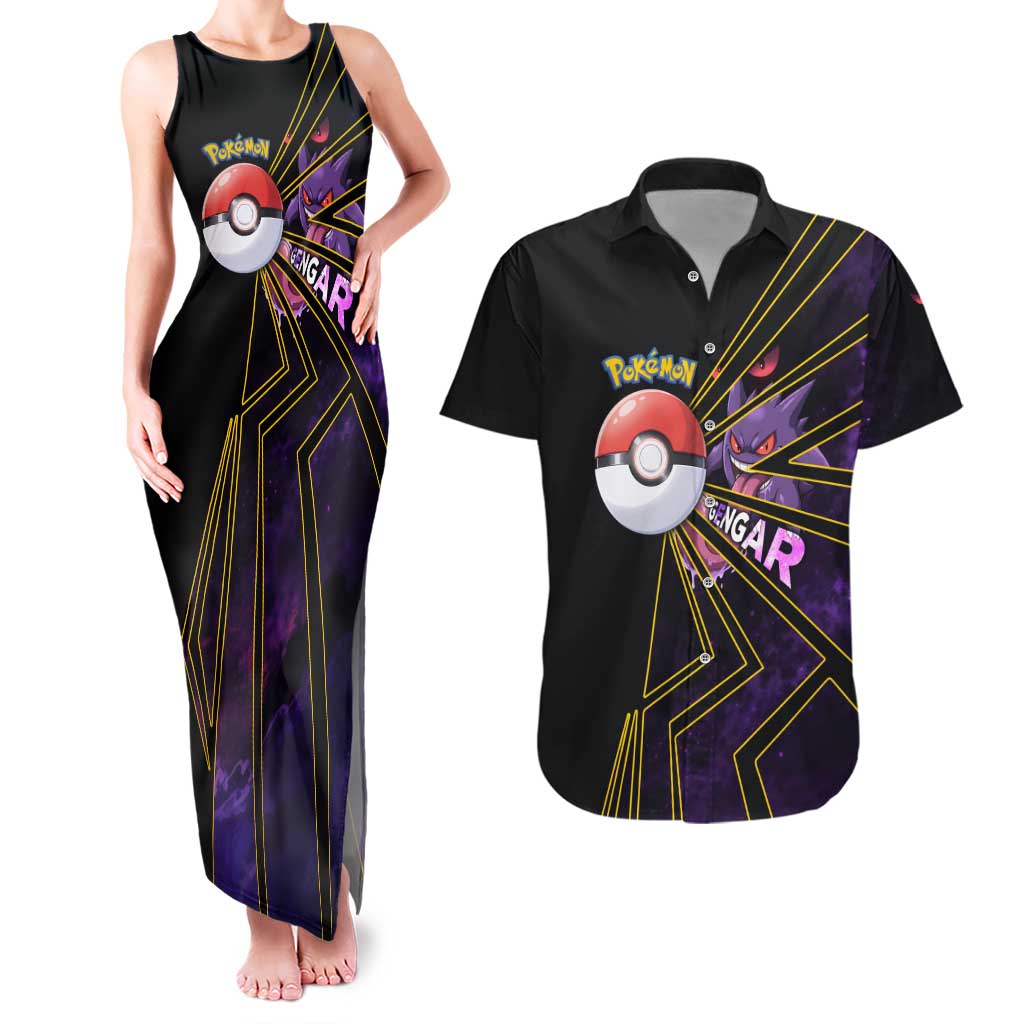 Gengar Poké Couples Matching Tank Maxi Dress and Hawaiian Shirt Neon Shadow Comic Style