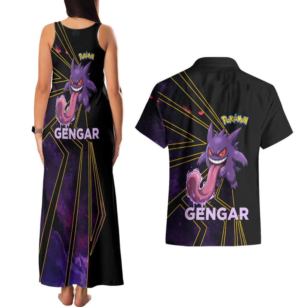 Gengar Poké Couples Matching Tank Maxi Dress and Hawaiian Shirt Neon Shadow Comic Style