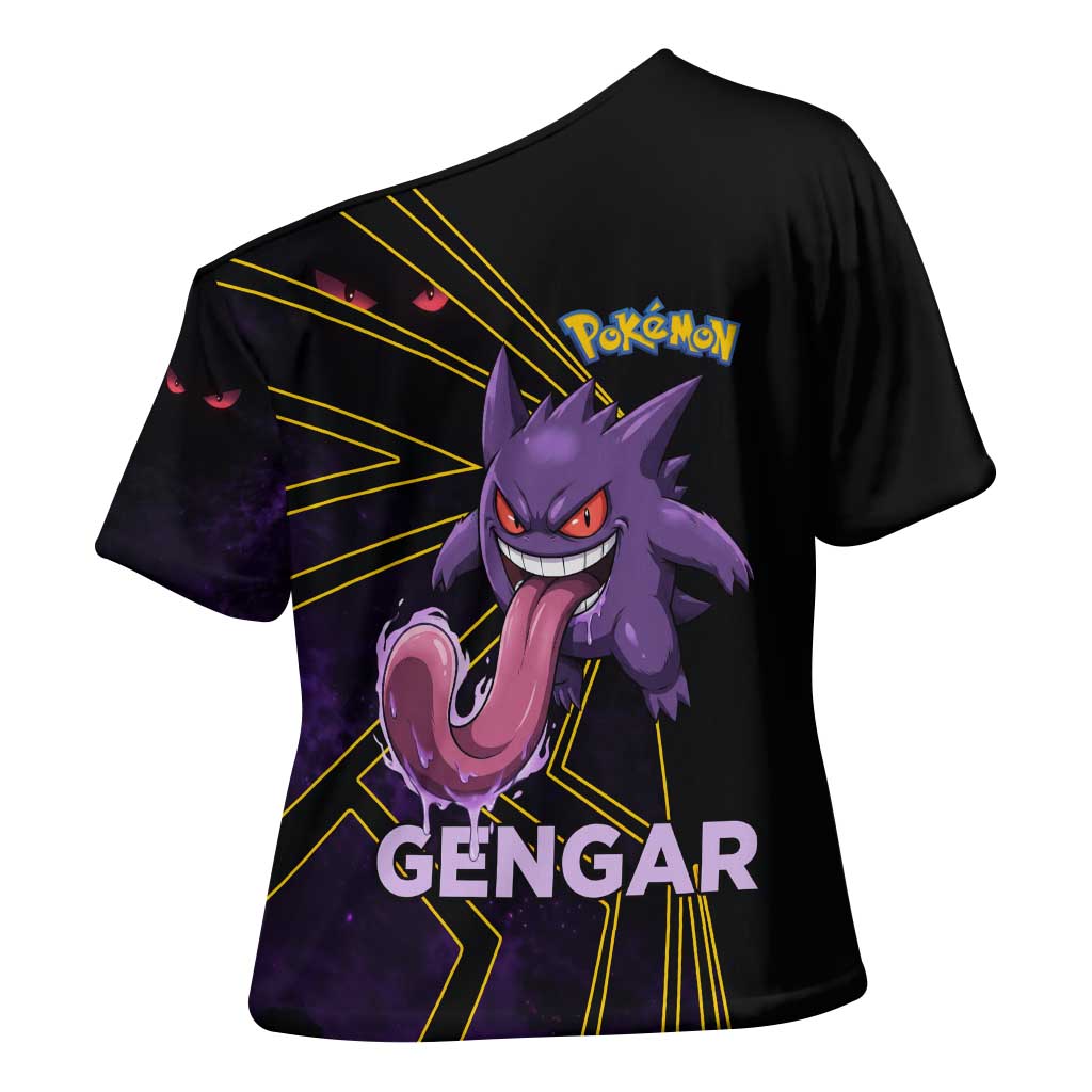 Gengar Poké Cross Shoulder Shirt Neon Shadow Comic Style