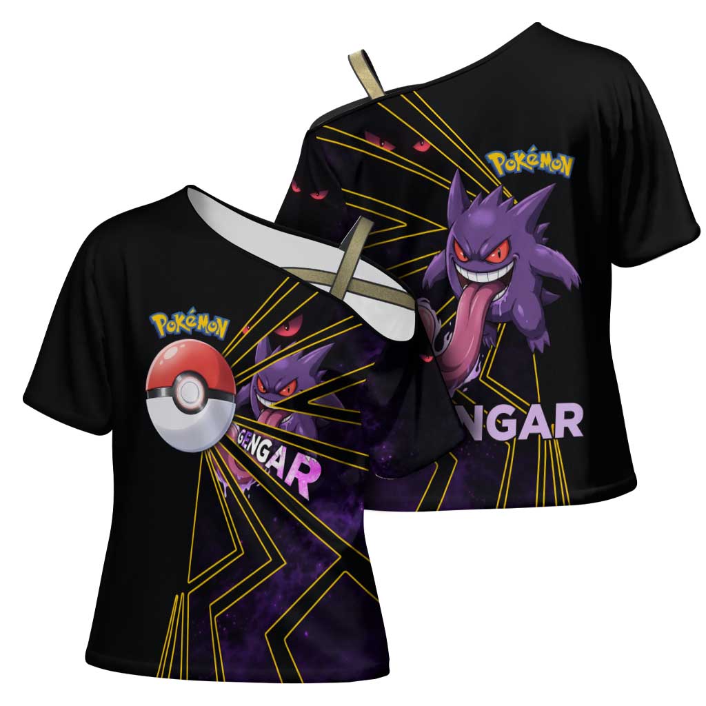 Gengar Poké Cross Shoulder Shirt Neon Shadow Comic Style