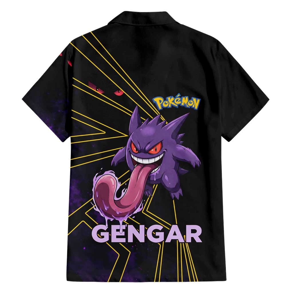 Gengar Poké Family Matching Off The Shoulder Long Sleeve Dress and Hawaiian Shirt Neon Shadow Comic Style