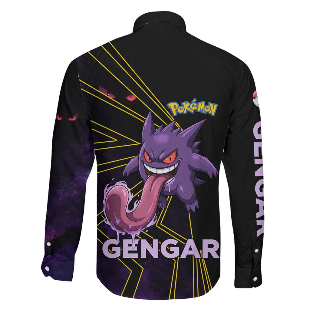Gengar Poké Family Matching Off The Shoulder Long Sleeve Dress and Hawaiian Shirt Neon Shadow Comic Style