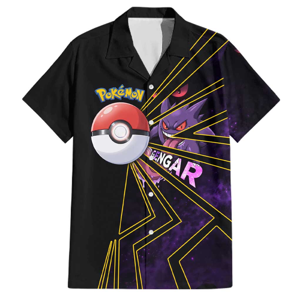Gengar Poké Family Matching Off Shoulder Maxi Dress and Hawaiian Shirt Neon Shadow Comic Style