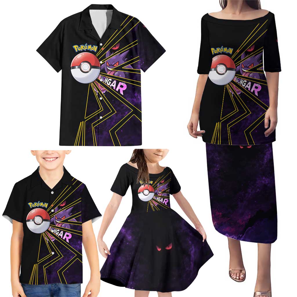 Gengar Poké Family Matching Puletasi and Hawaiian Shirt Neon Shadow Comic Style