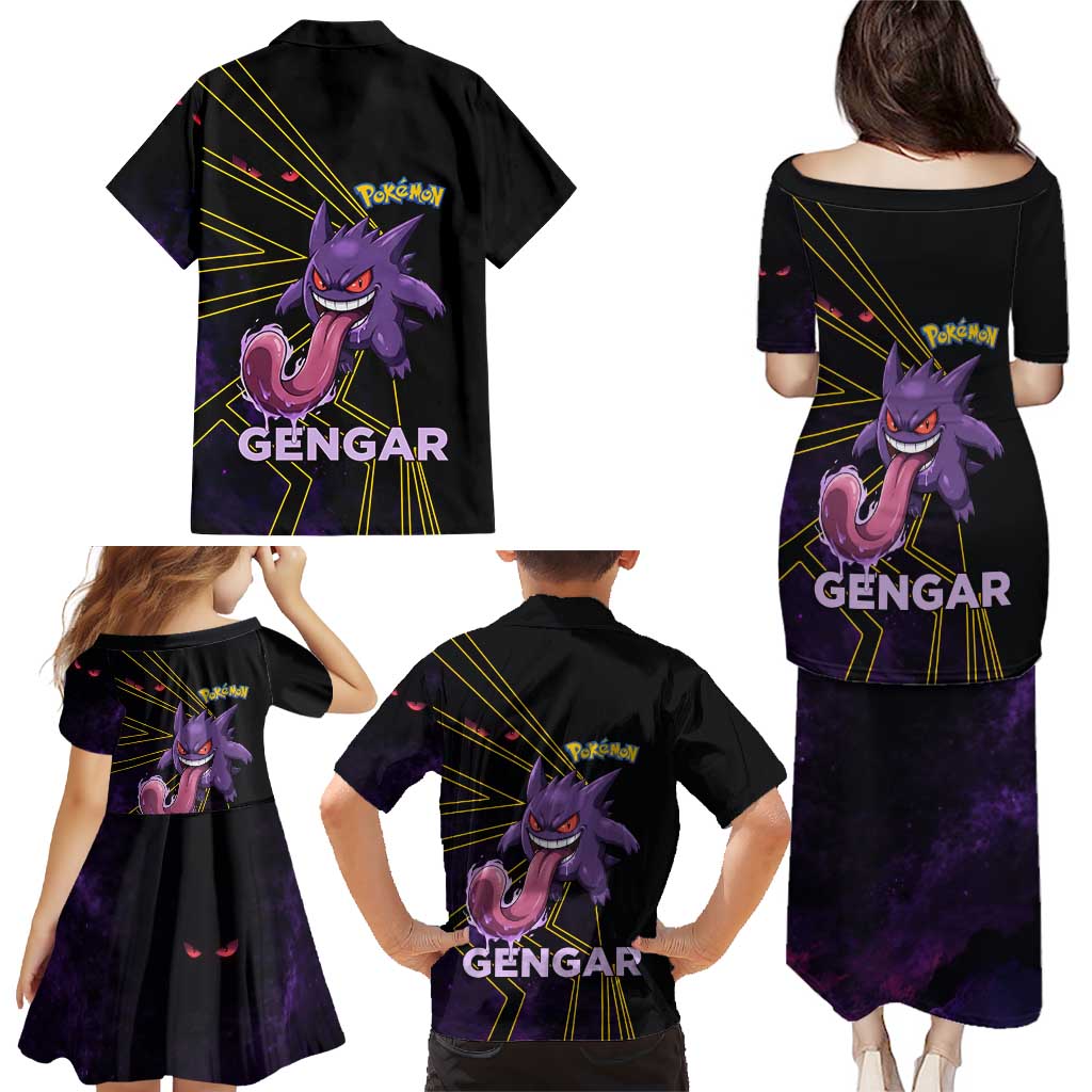 Gengar Poké Family Matching Puletasi and Hawaiian Shirt Neon Shadow Comic Style