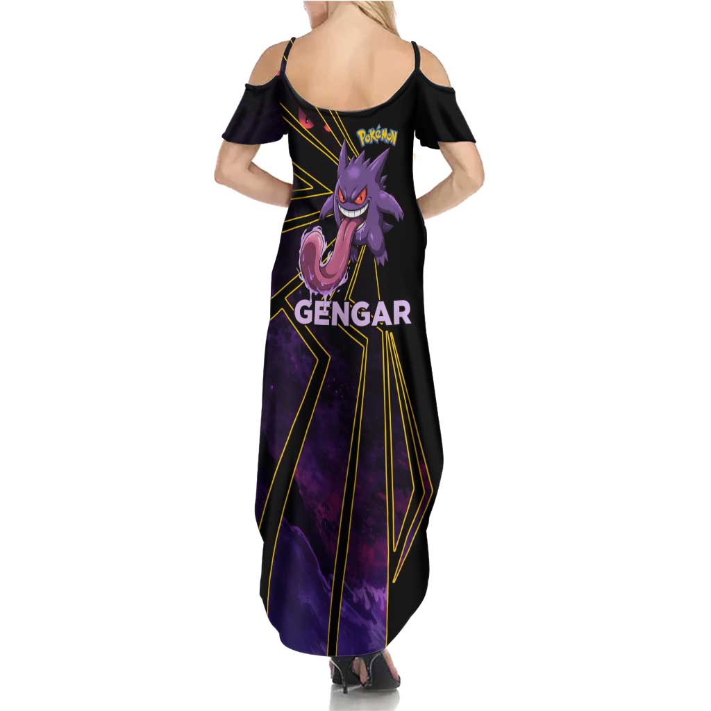 Gengar Poké Family Matching Summer Maxi Dress and Hawaiian Shirt Neon Shadow Comic Style