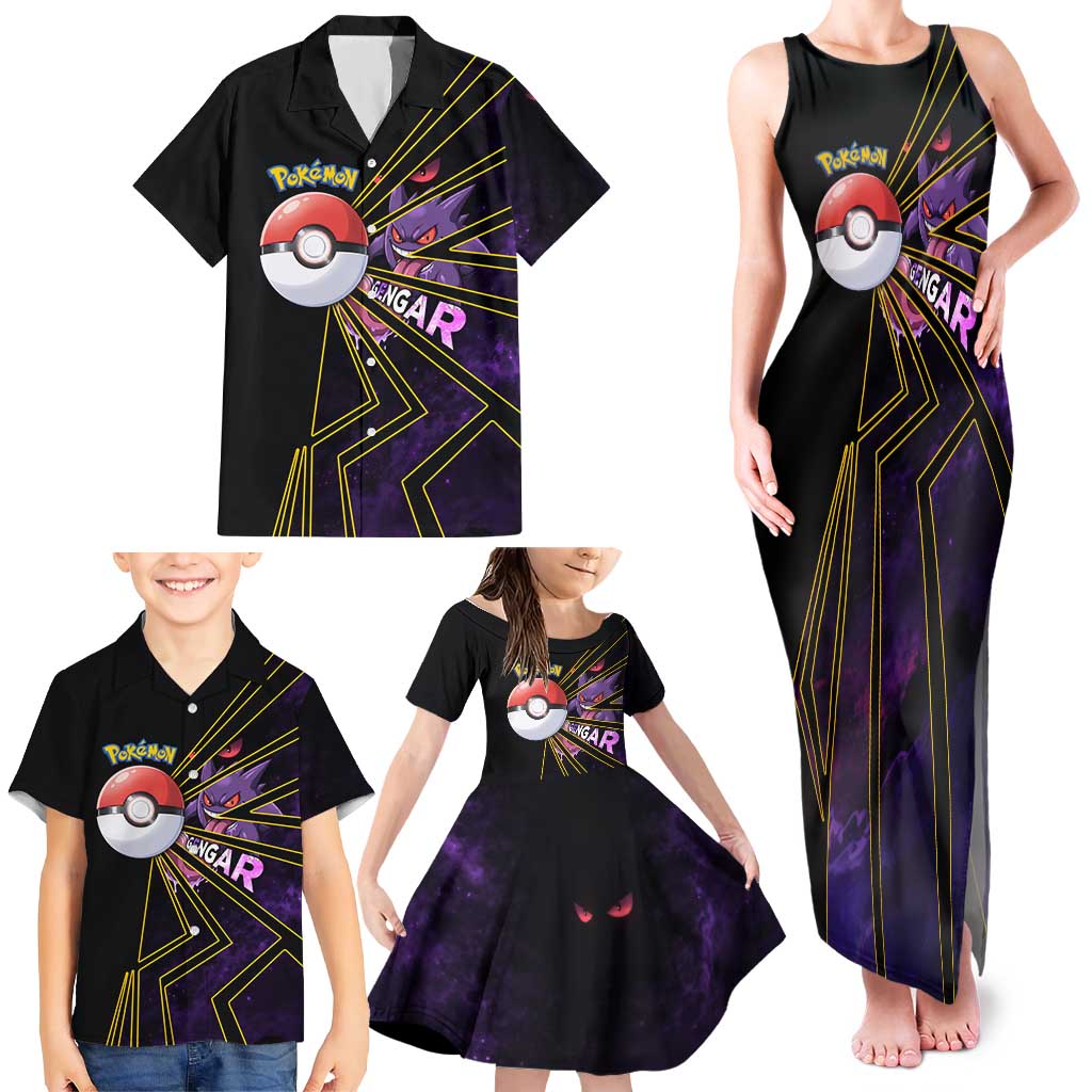 Gengar Poké Family Matching Tank Maxi Dress and Hawaiian Shirt Neon Shadow Comic Style