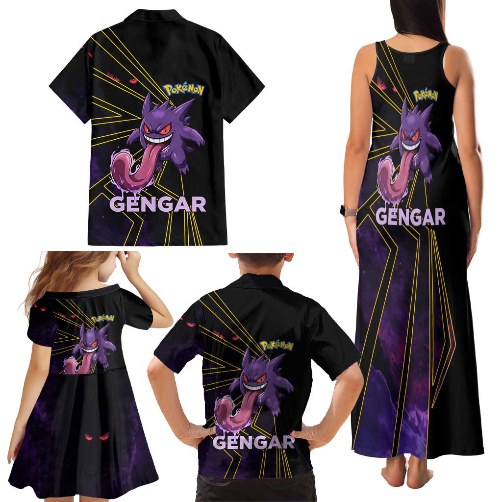 Gengar Poké Family Matching Tank Maxi Dress and Hawaiian Shirt Neon Shadow Comic Style