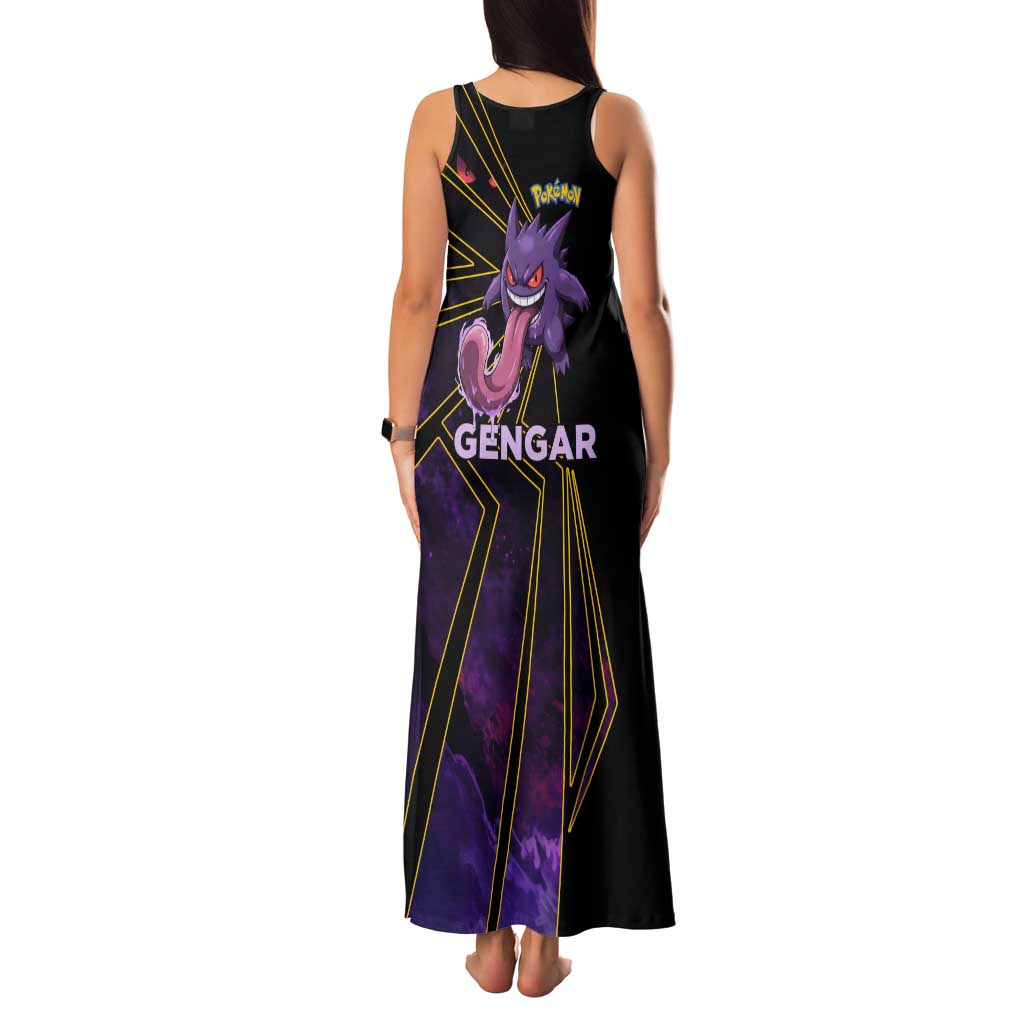 Gengar Poké Family Matching Tank Maxi Dress and Hawaiian Shirt Neon Shadow Comic Style