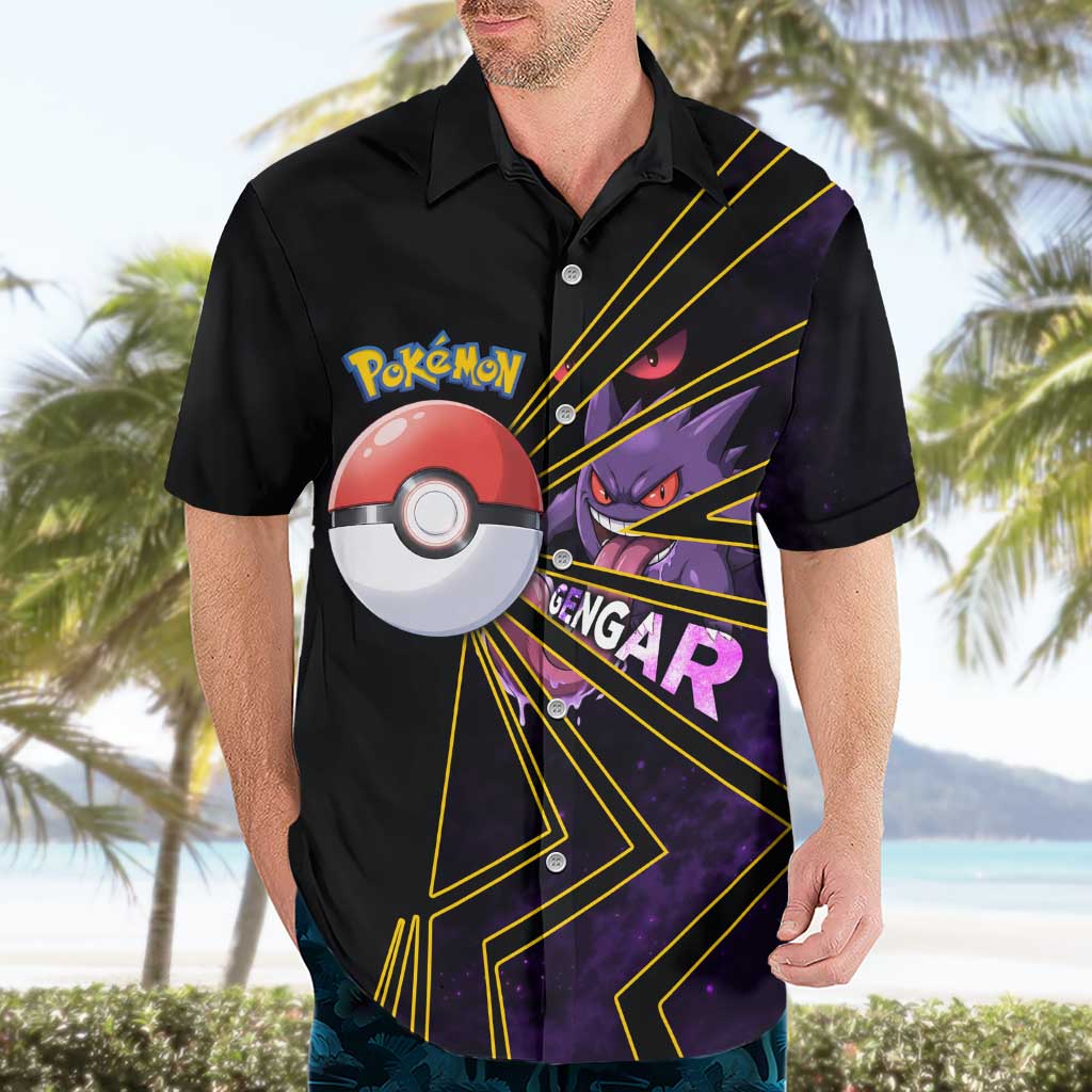 Gengar Poké Hawaiian Shirt Neon Shadow Comic Style