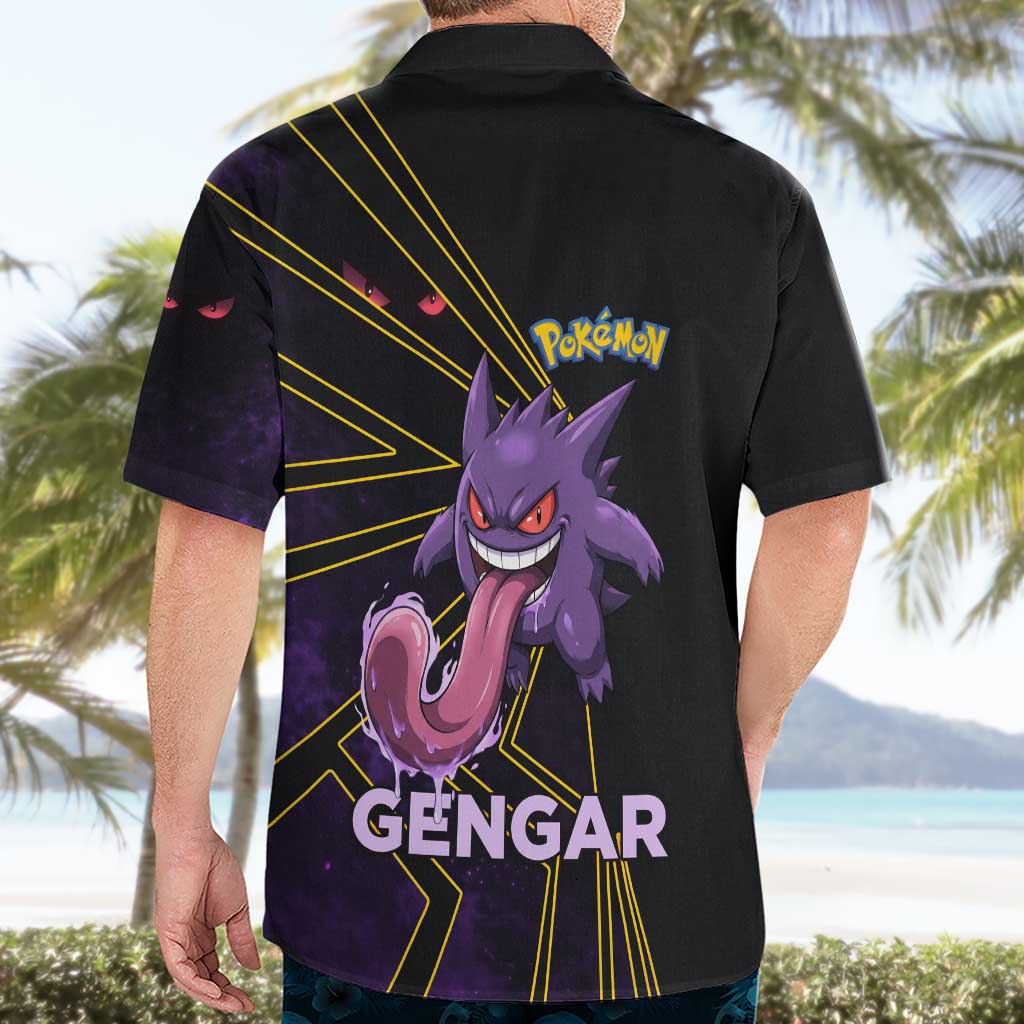 Gengar Poké Hawaiian Shirt Neon Shadow Comic Style