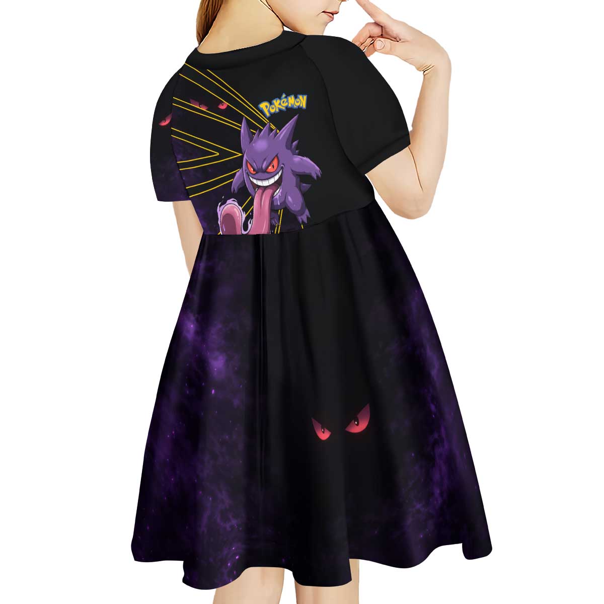 Gengar Poké Kid Short Sleeve Dress Neon Shadow Comic Style