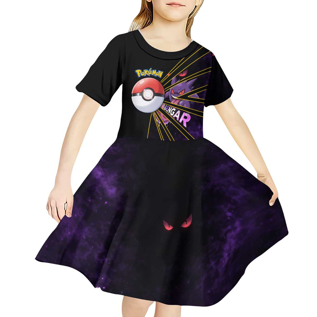Gengar Poké Kid Short Sleeve Dress Neon Shadow Comic Style