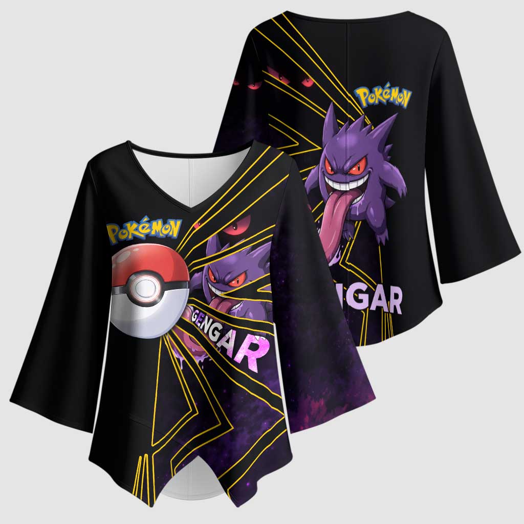 Gengar Poké Kimono Sleeve Blouse Neon Shadow Comic Style