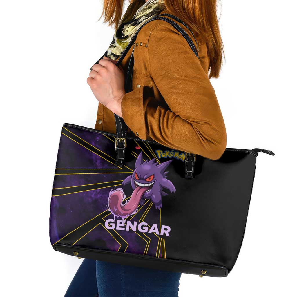 Gengar Poké Leather Tote Bag Neon Shadow Comic Style