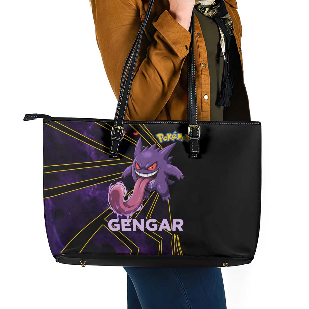 Gengar Poké Leather Tote Bag Neon Shadow Comic Style