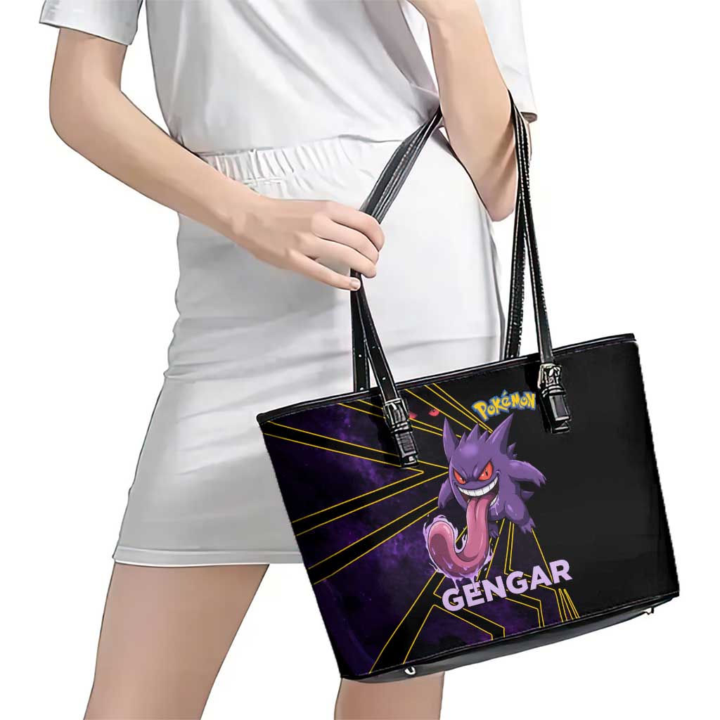 Gengar Poké Leather Tote Bag Neon Shadow Comic Style