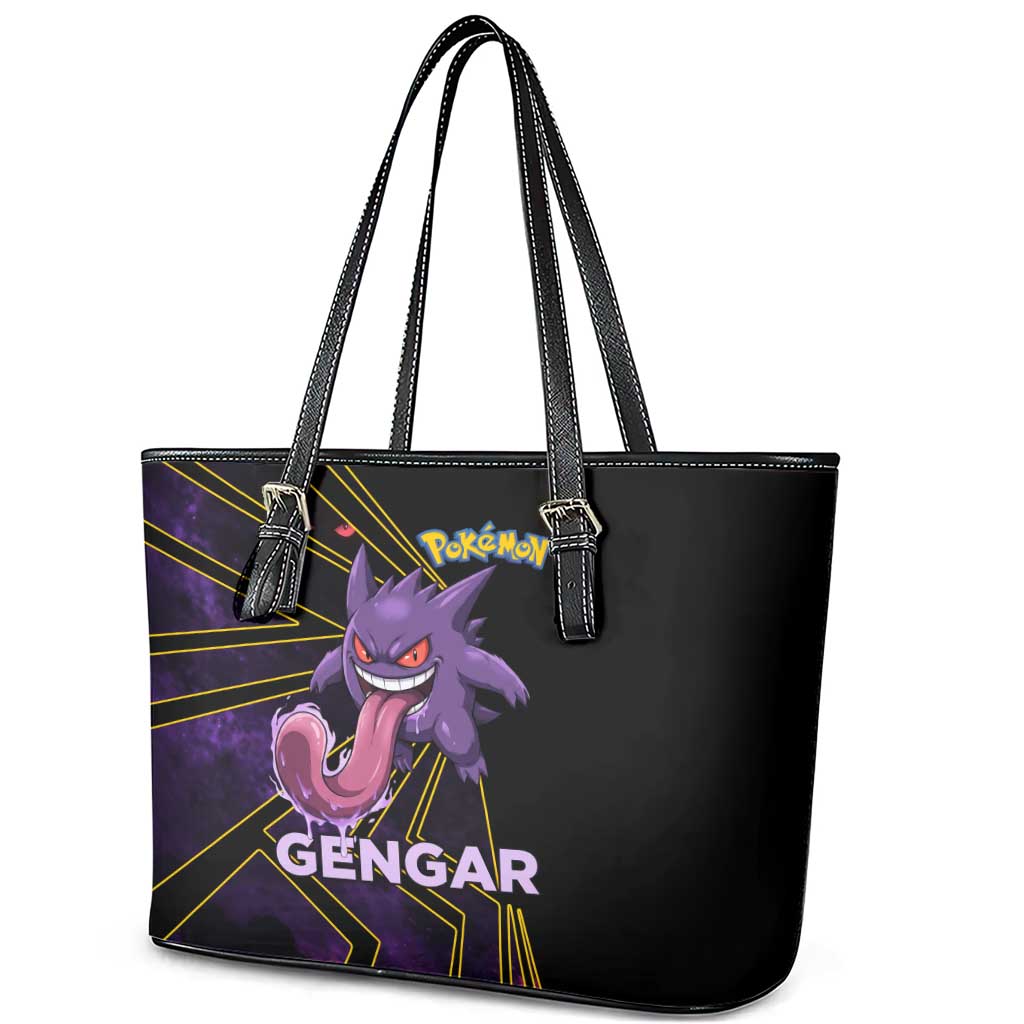 Gengar Poké Leather Tote Bag Neon Shadow Comic Style