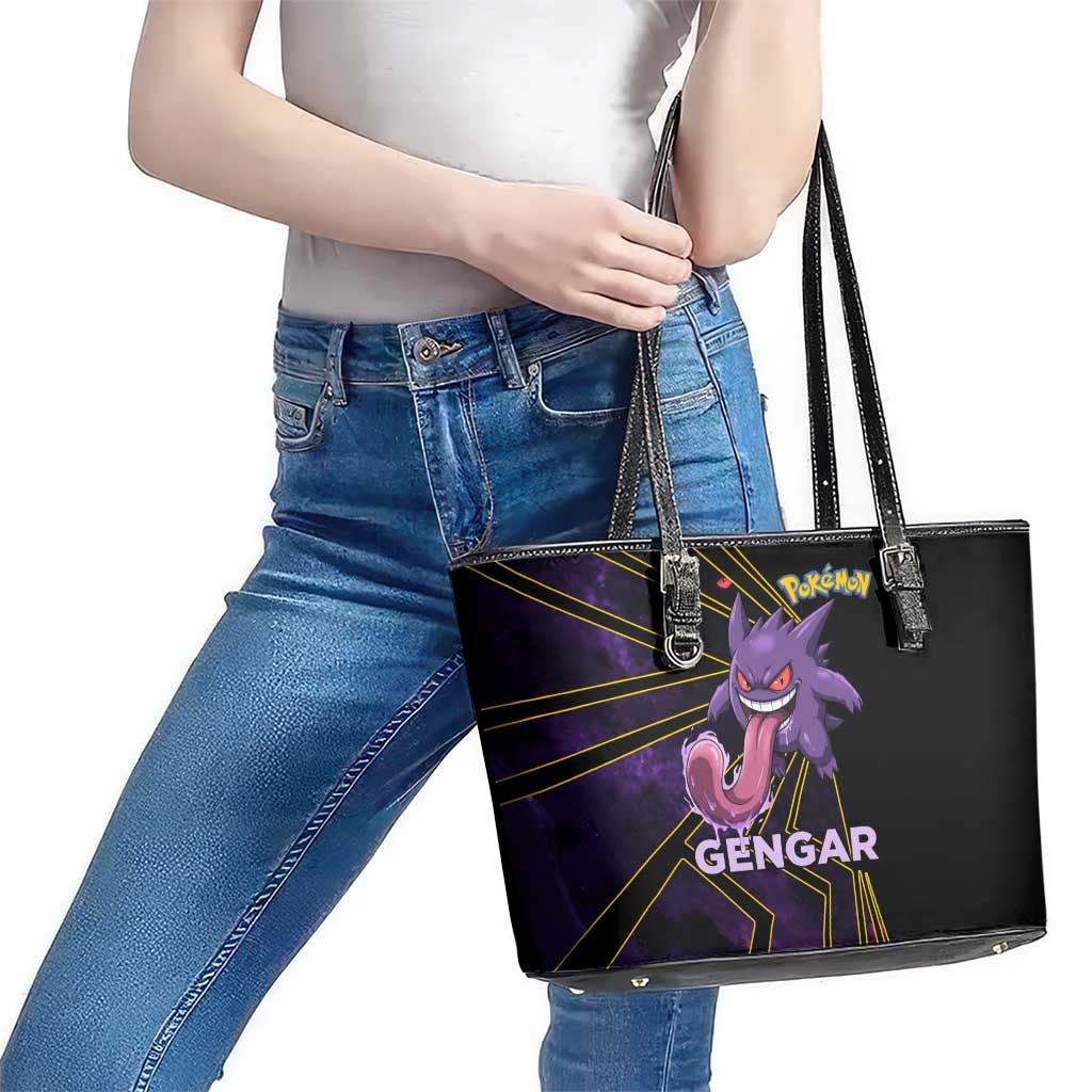 Gengar Poké Leather Tote Bag Neon Shadow Comic Style