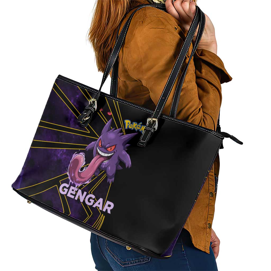 Gengar Poké Leather Tote Bag Neon Shadow Comic Style