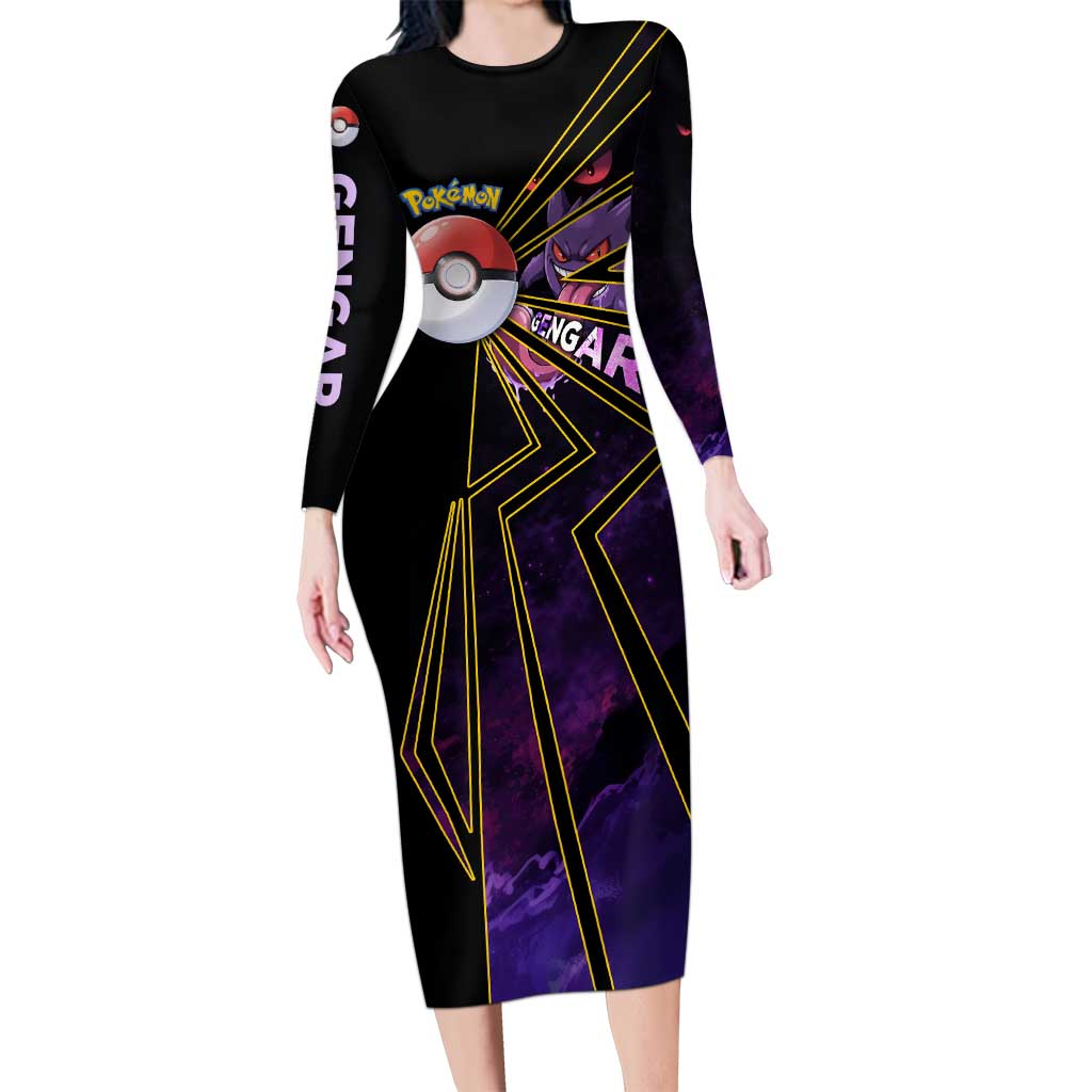 Gengar Poké Long Sleeve Bodycon Dress Neon Shadow Comic Style