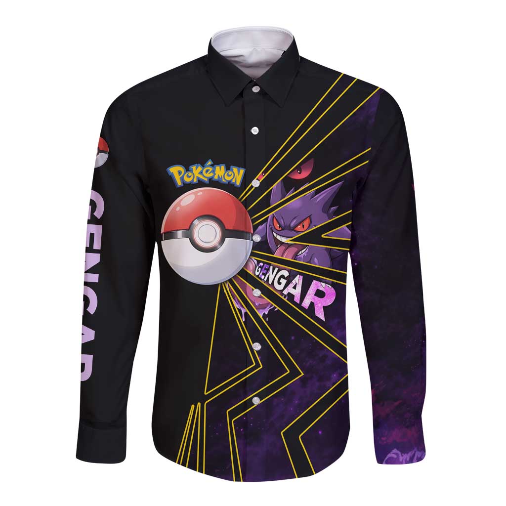 Gengar Poké Long Sleeve Button Shirt Neon Shadow Comic Style