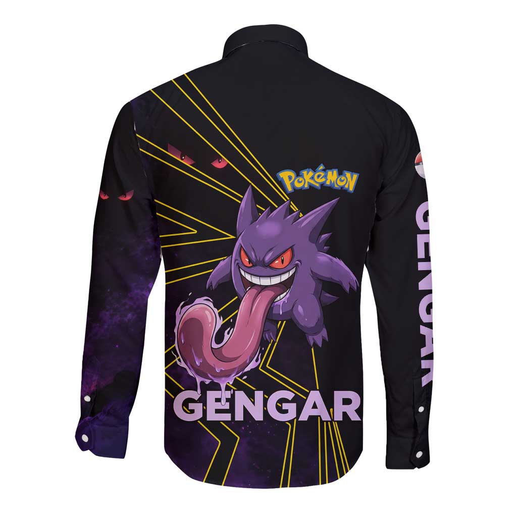 Gengar Poké Long Sleeve Button Shirt Neon Shadow Comic Style