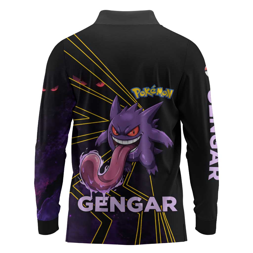 Gengar Poké Long Sleeve Polo Shirt Neon Shadow Comic Style