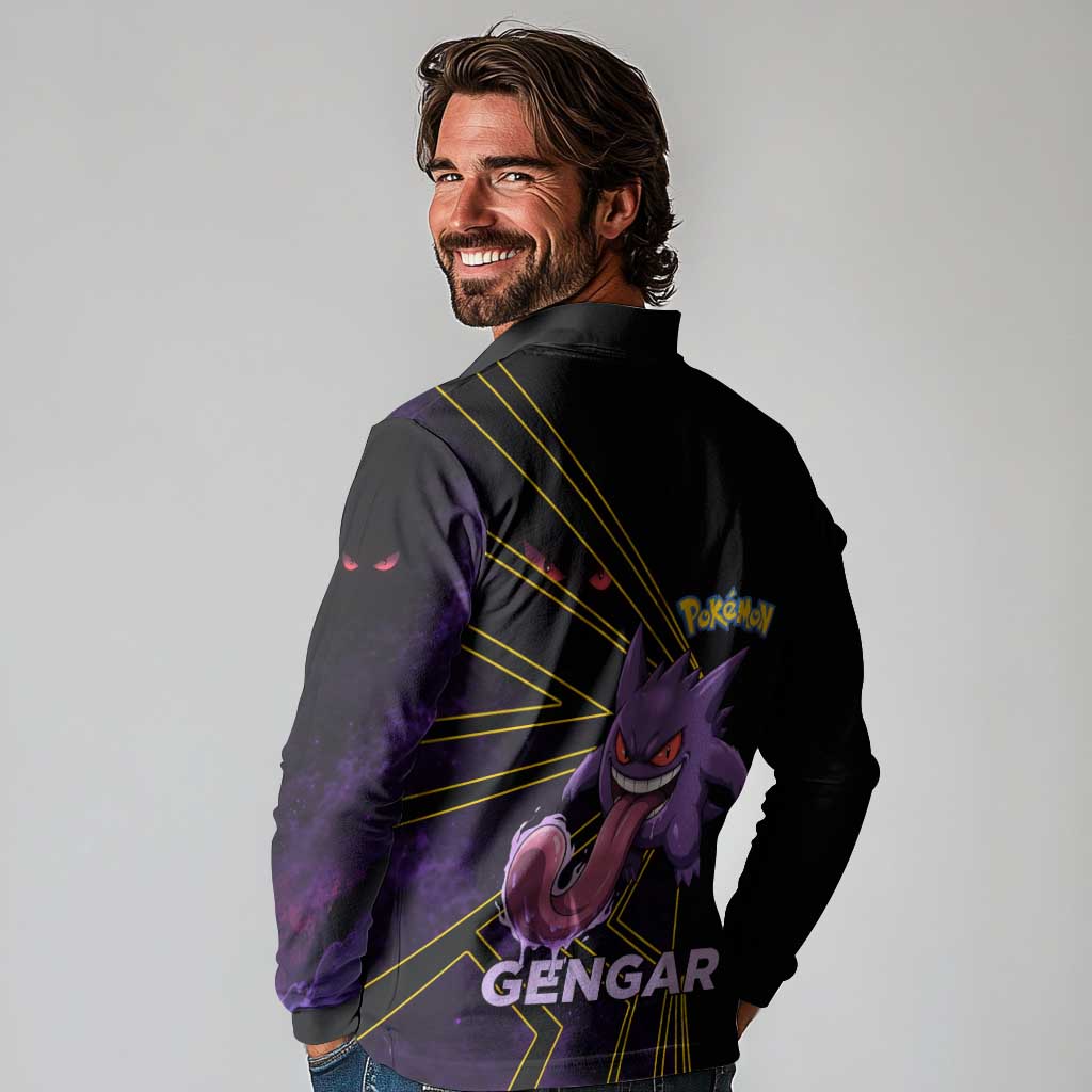 Gengar Poké Long Sleeve Polo Shirt Neon Shadow Comic Style