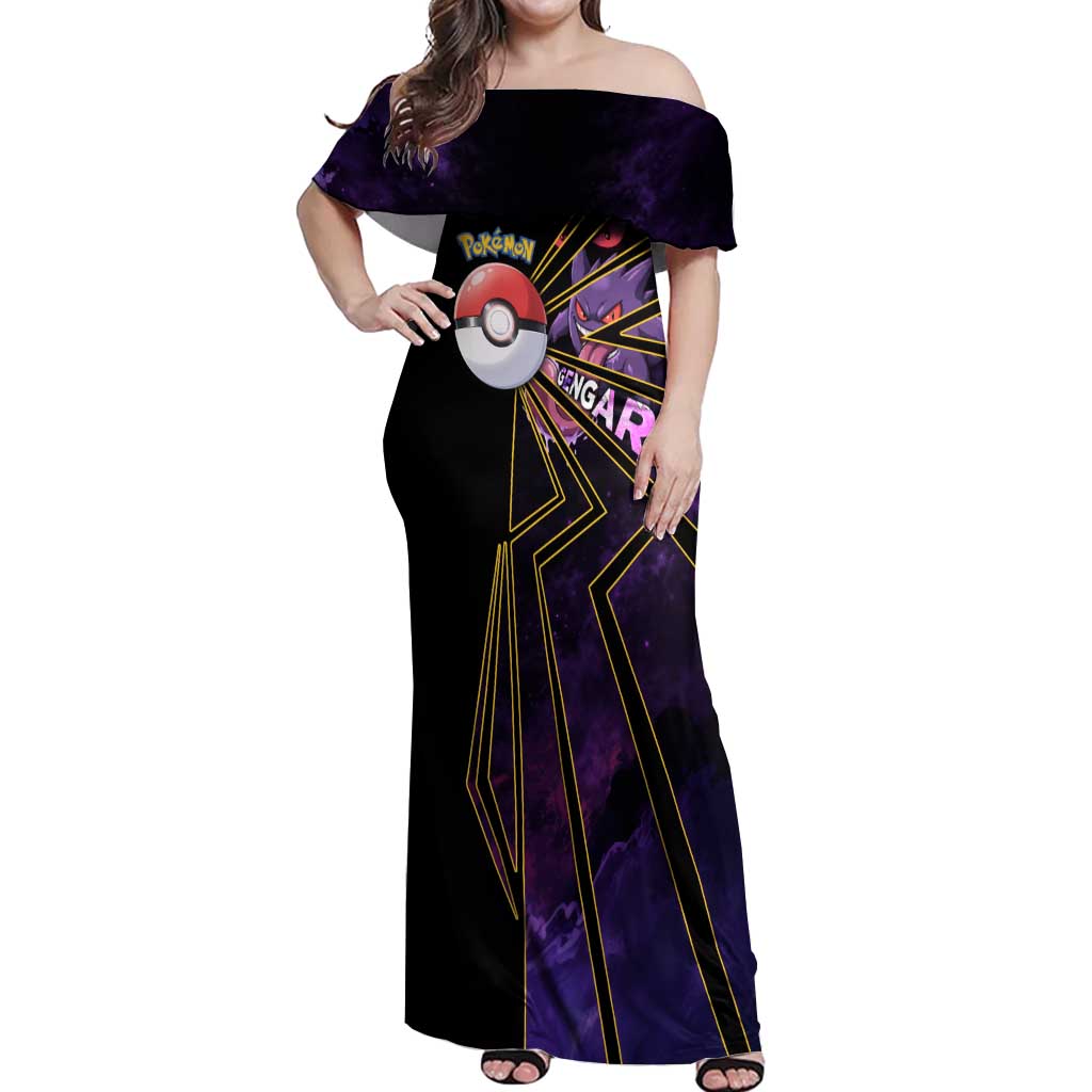 Gengar Poké Off Shoulder Maxi Dress Neon Shadow Comic Style