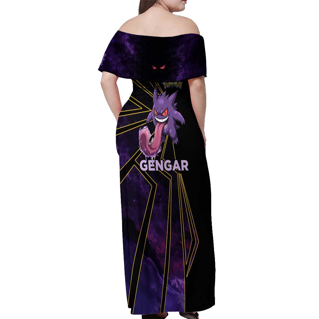 Gengar Poké Off Shoulder Maxi Dress Neon Shadow Comic Style