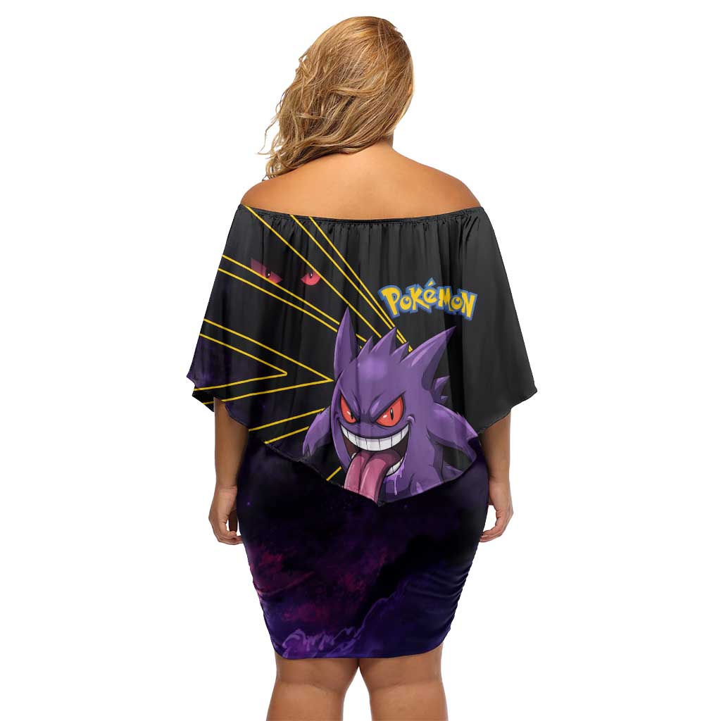 Gengar Poké Off Shoulder Short Dress Neon Shadow Comic Style