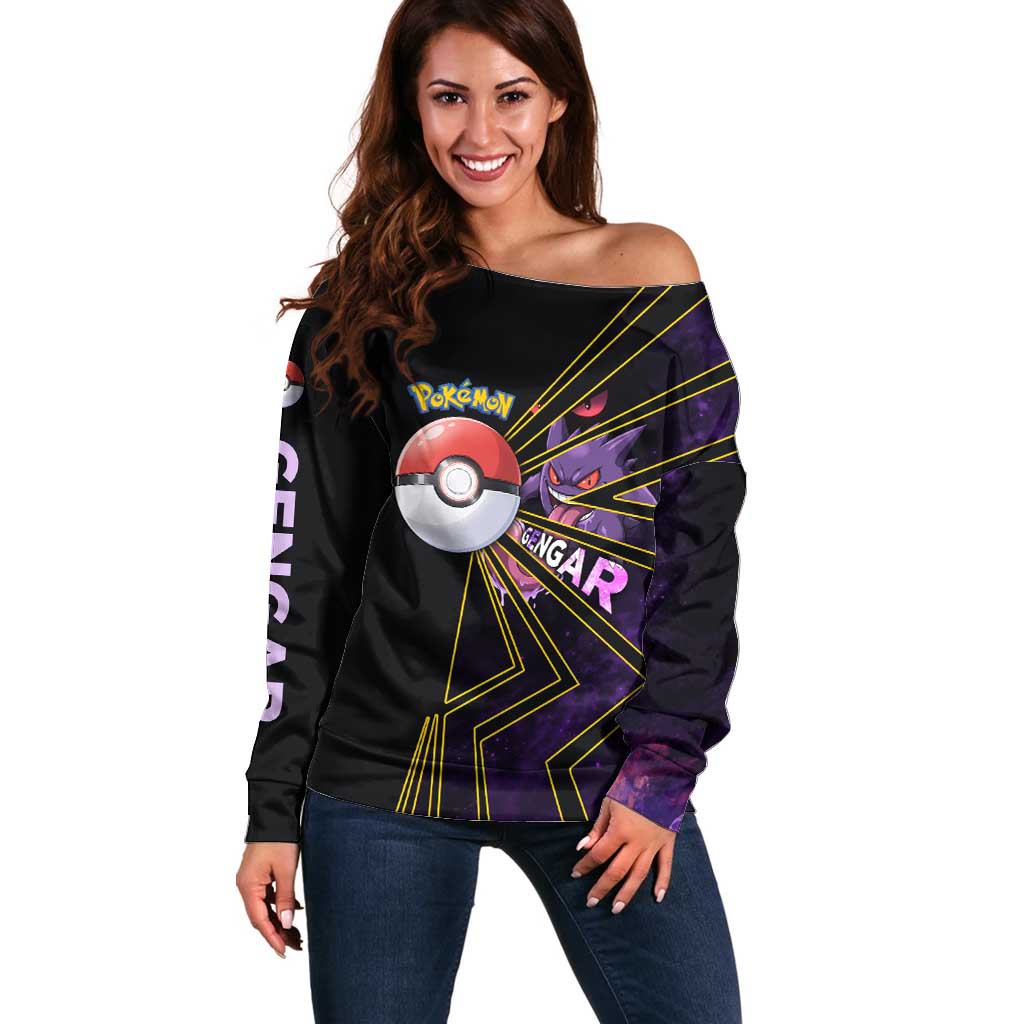 Gengar Poké Off Shoulder Sweater Neon Shadow Comic Style